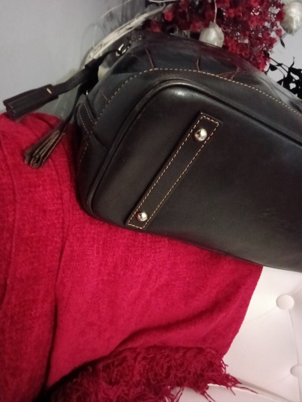 Dooney & Bourke Classic Croc-Embossed Brown Leather Satchel - Picture 8 of 15